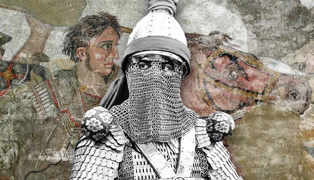 Ancient warrior wearing chainmail and lamellar armor