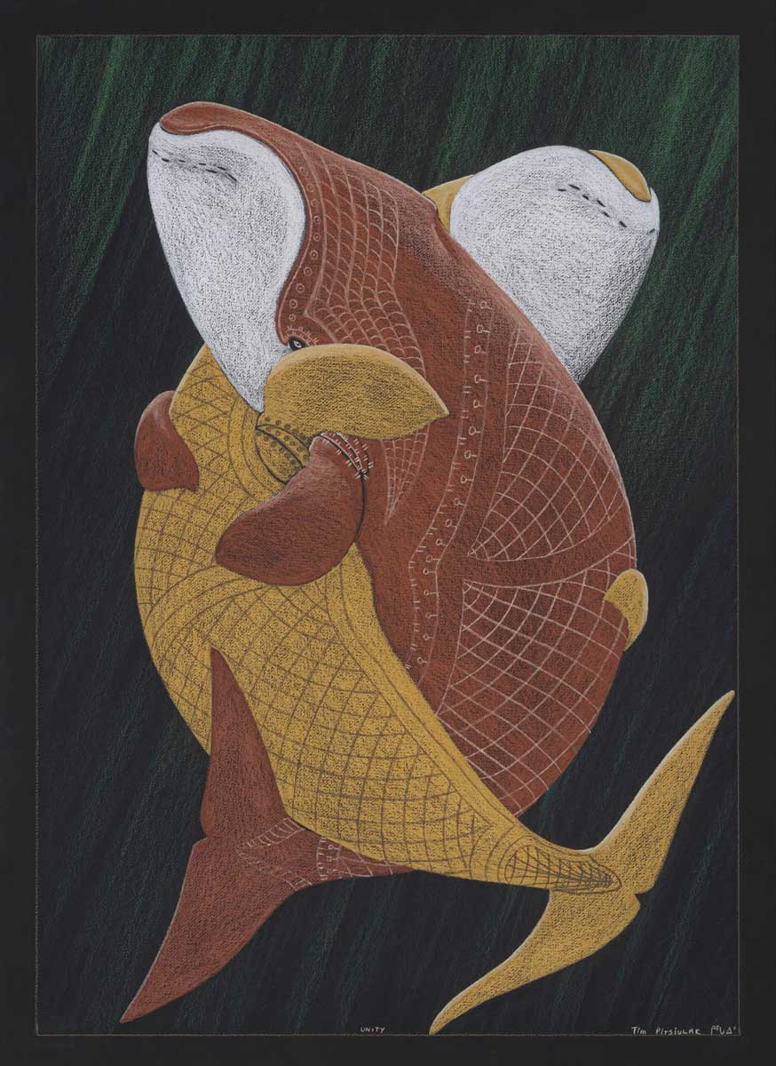 unity whales hugging inuit art