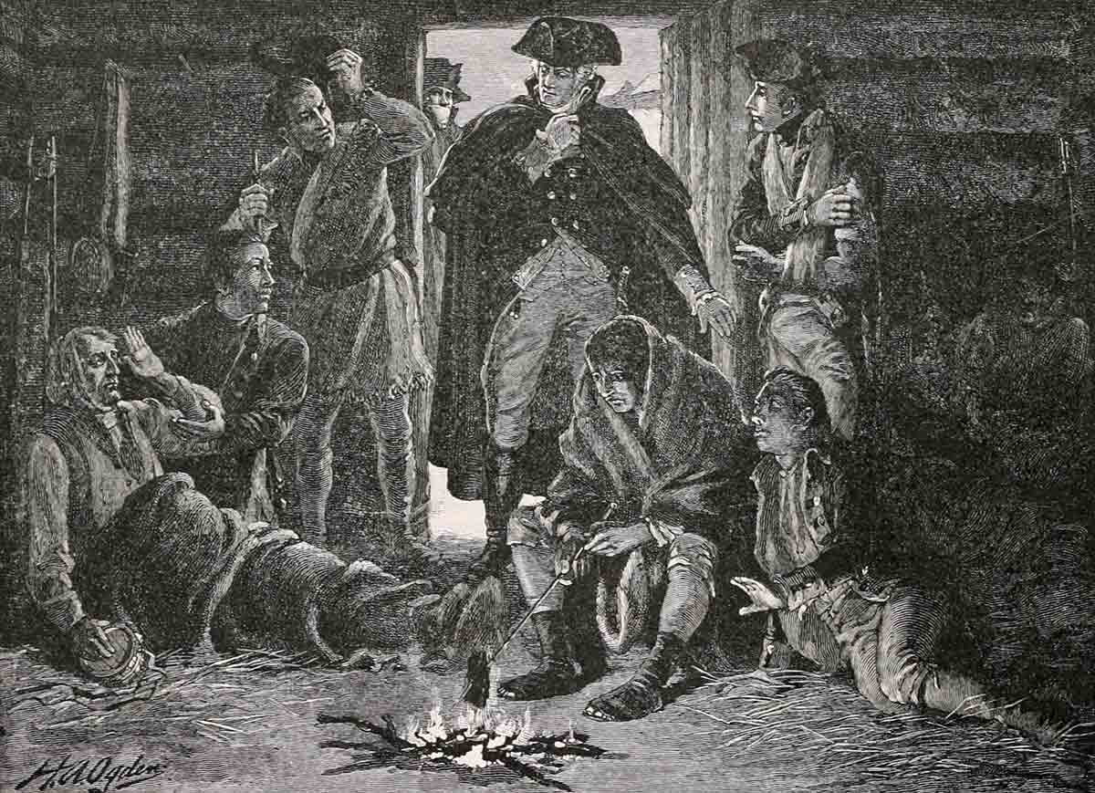 washington visits soldiers in hut