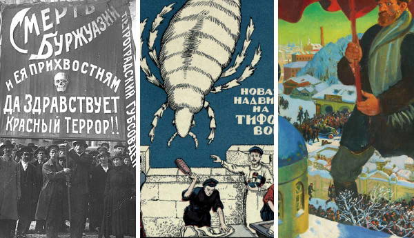 Russian Revolution posters and propaganda collage