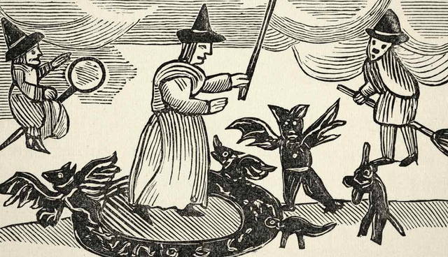 Witches and demonic familiars illustration