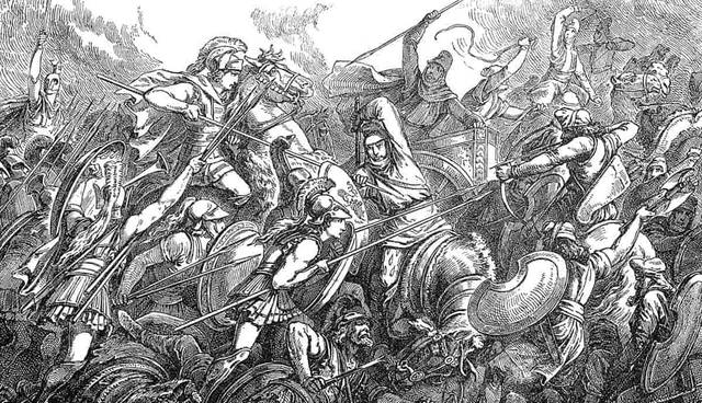 Ancient warriors battling in combat