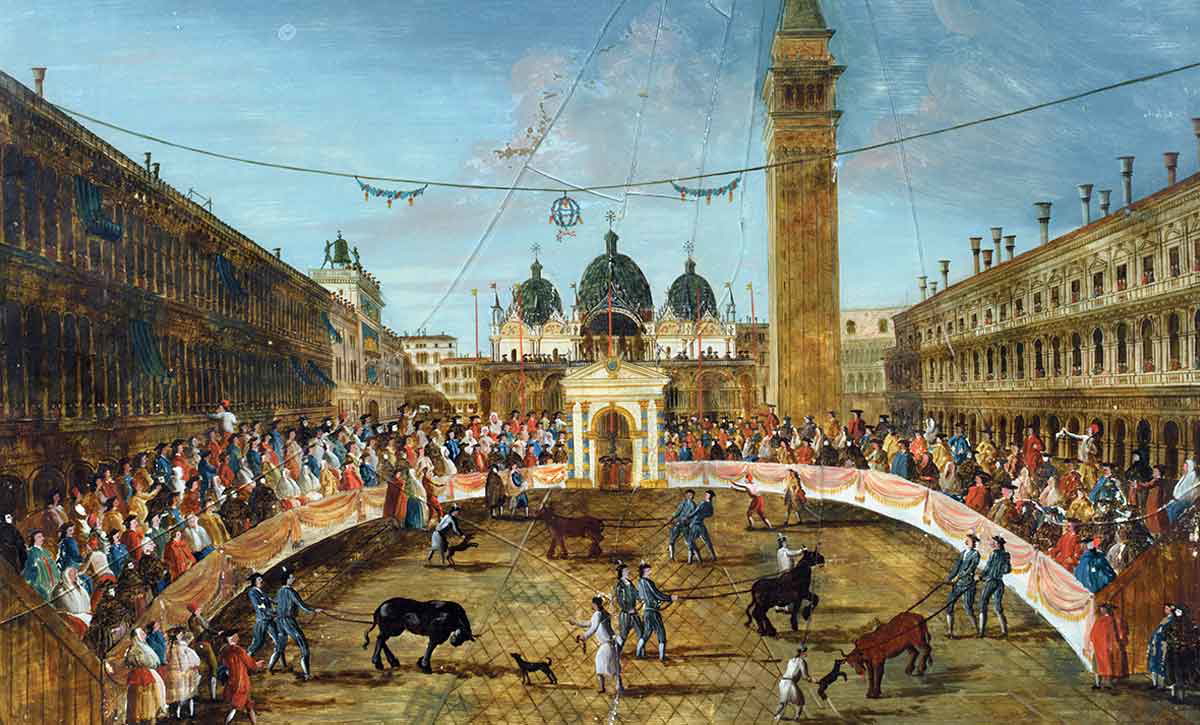 bull hunt san marco square painting