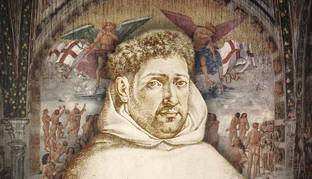 theologian portrait over religious fresco