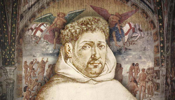 theologian portrait over religious fresco