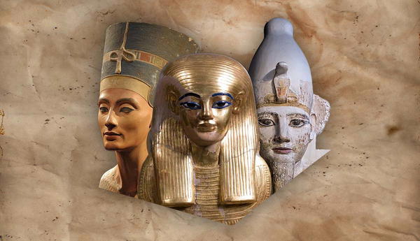 Three Egyptian royal busts composite