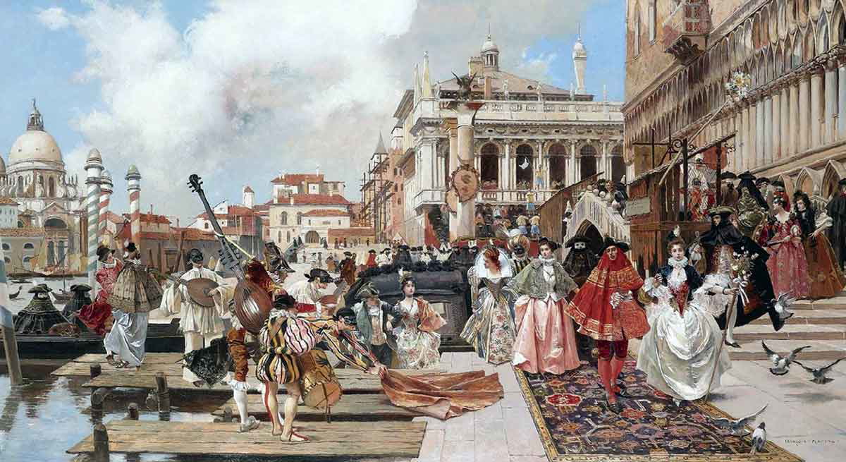 francois flameng venetian carnival waterfront