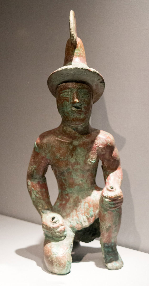 greco bactrian man kneeling heavenly horses