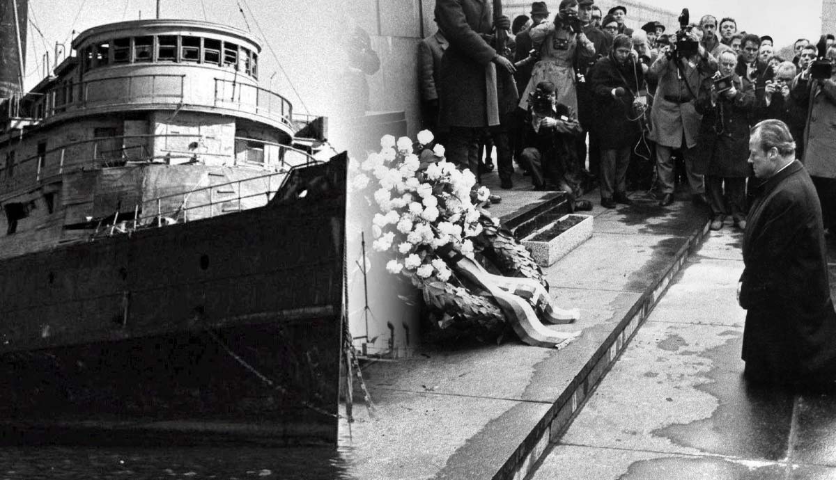 ship and memorial wreath ceremony