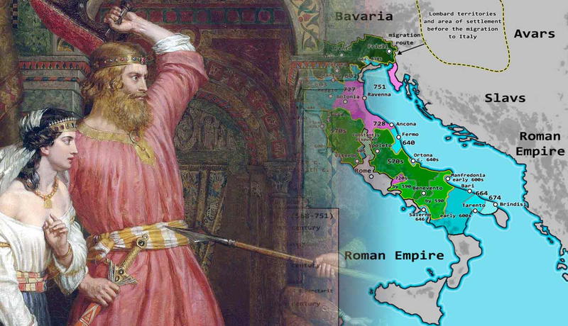 Alboin assassination and Lombard conquest map