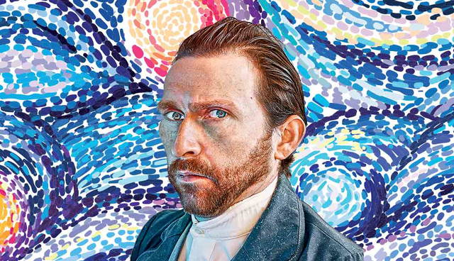 Fictional Van Gogh portrayal against Starry Night