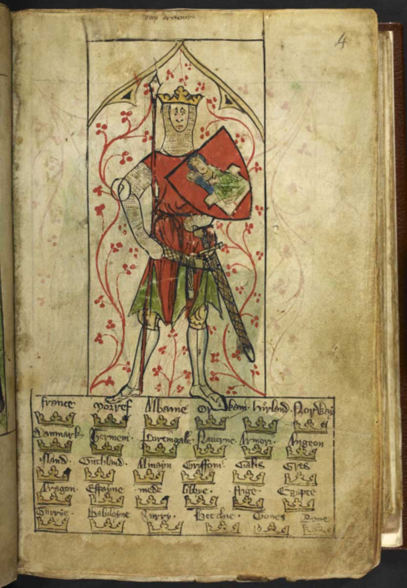 illustration king arthur shield mary child 14th century