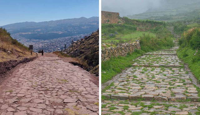 Inca stone roads through mountains