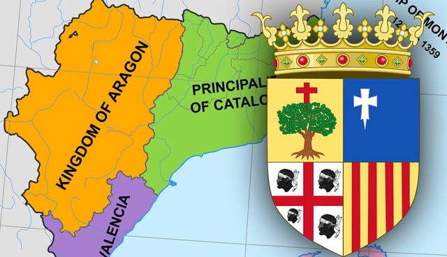 Kingdom of Aragon map and coat of arms