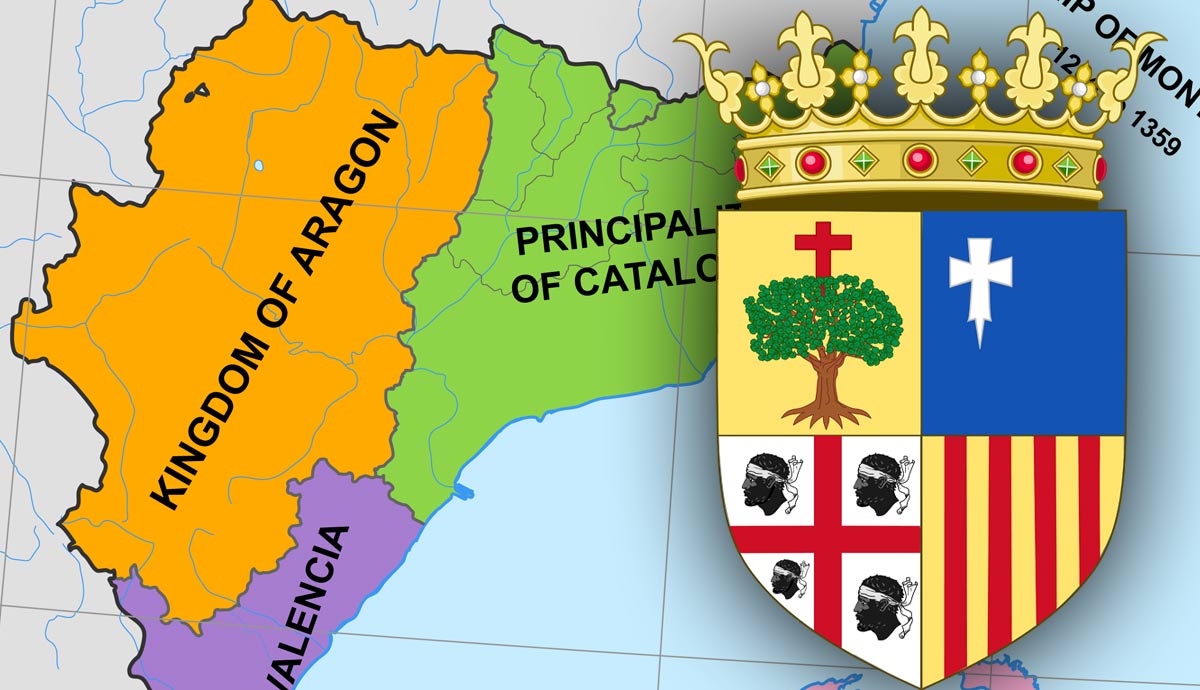 Kingdom of Aragon map and coat of arms