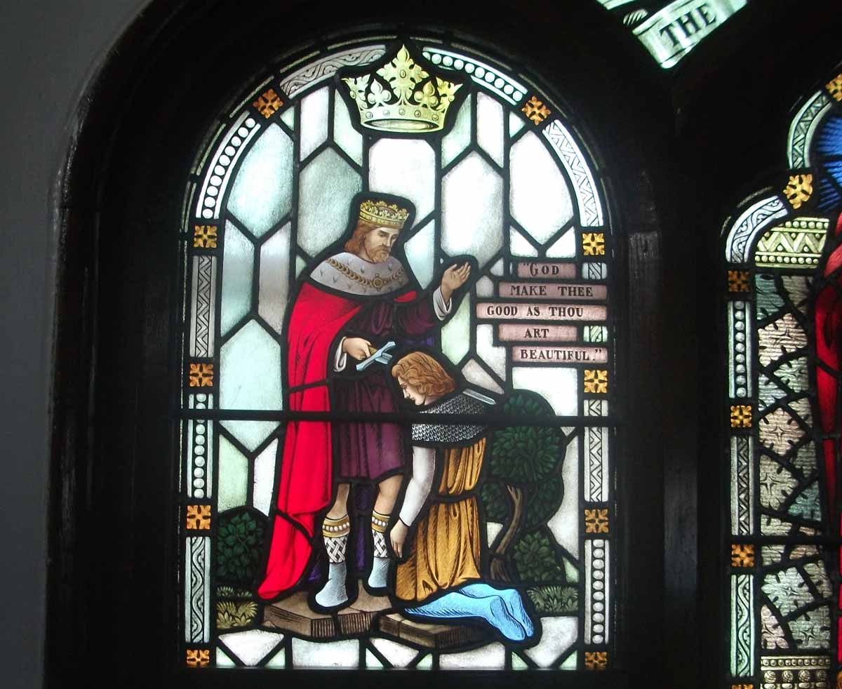 knighting galahad stained glass feudalism