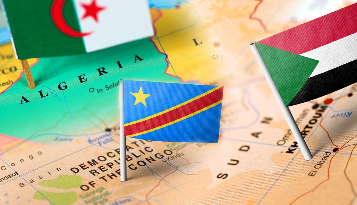 largest countries in africa algeria congo sudan flags