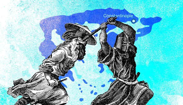 Medieval duel over map of Constantinople