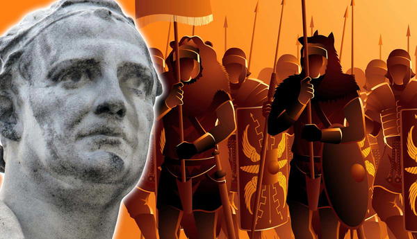 roman statue and Roman soldiers