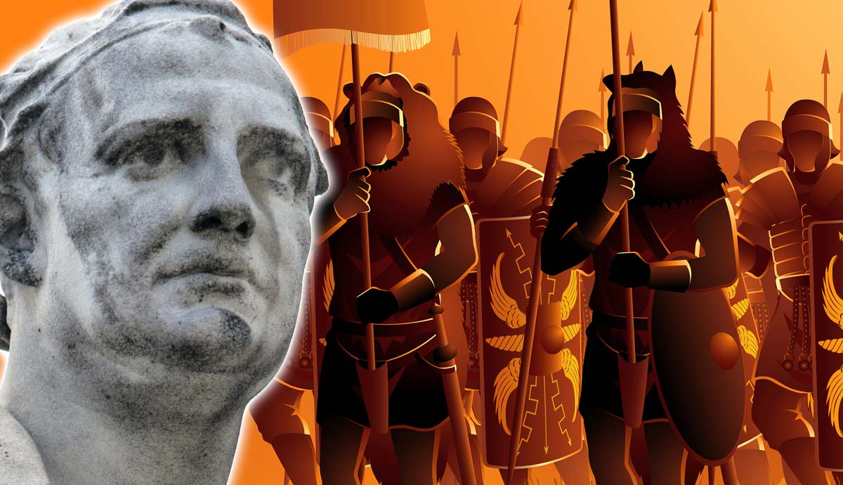 roman statue and Roman soldiers