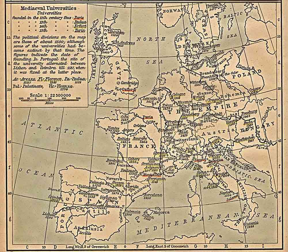 map medieval universities