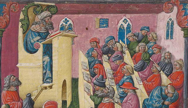 A Bologna University class by Laurentius de Voltolina