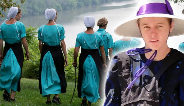 Mennonite family and Amish youth composite