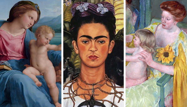 side-by-side presentation of three paintings of exhibitions that will take place in the US in 2026