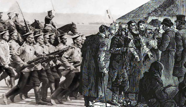 Engraving of the Kyiv Pogrom with russian army wwi