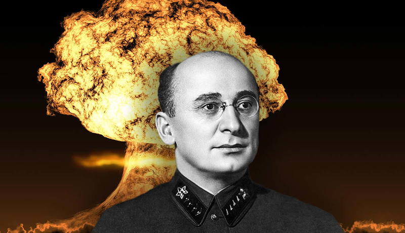 Soviet official before nuclear mushroom cloud