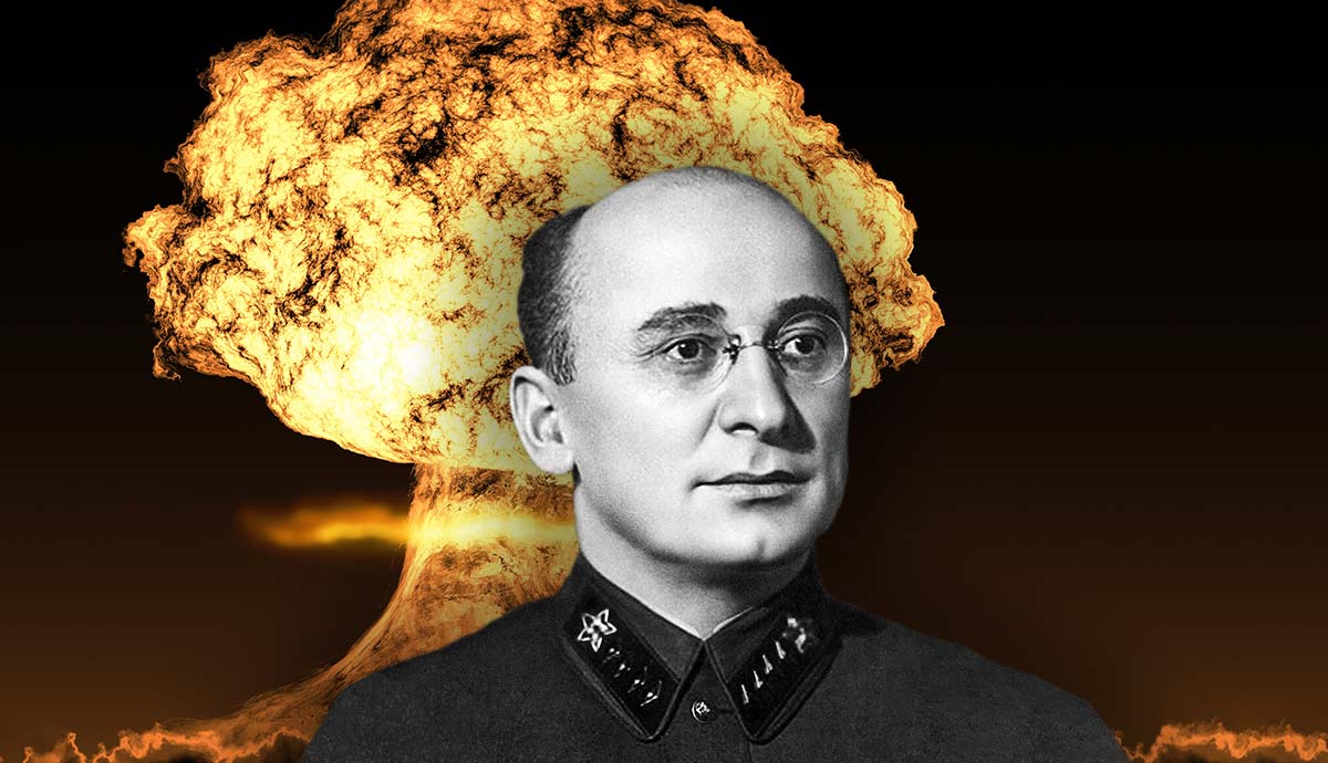 Soviet official before nuclear mushroom cloud