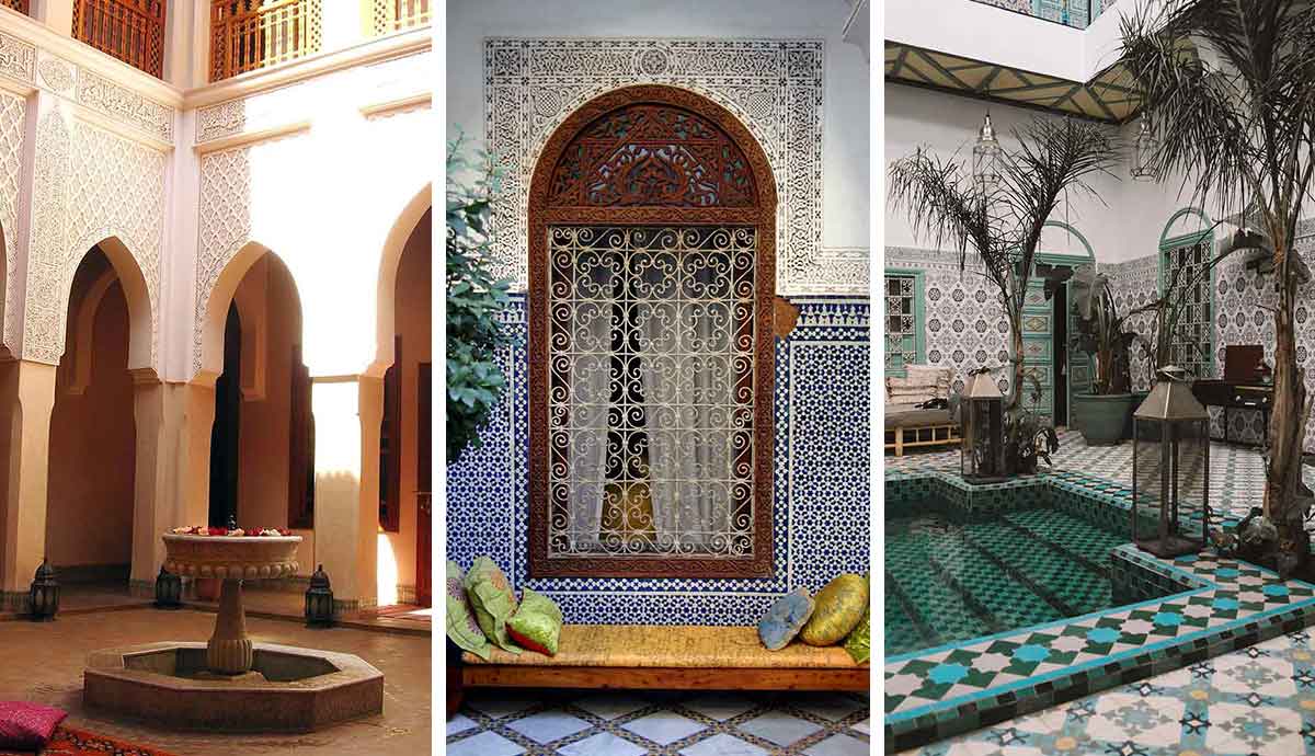Moroccan riad courtyards with ornate tilework
