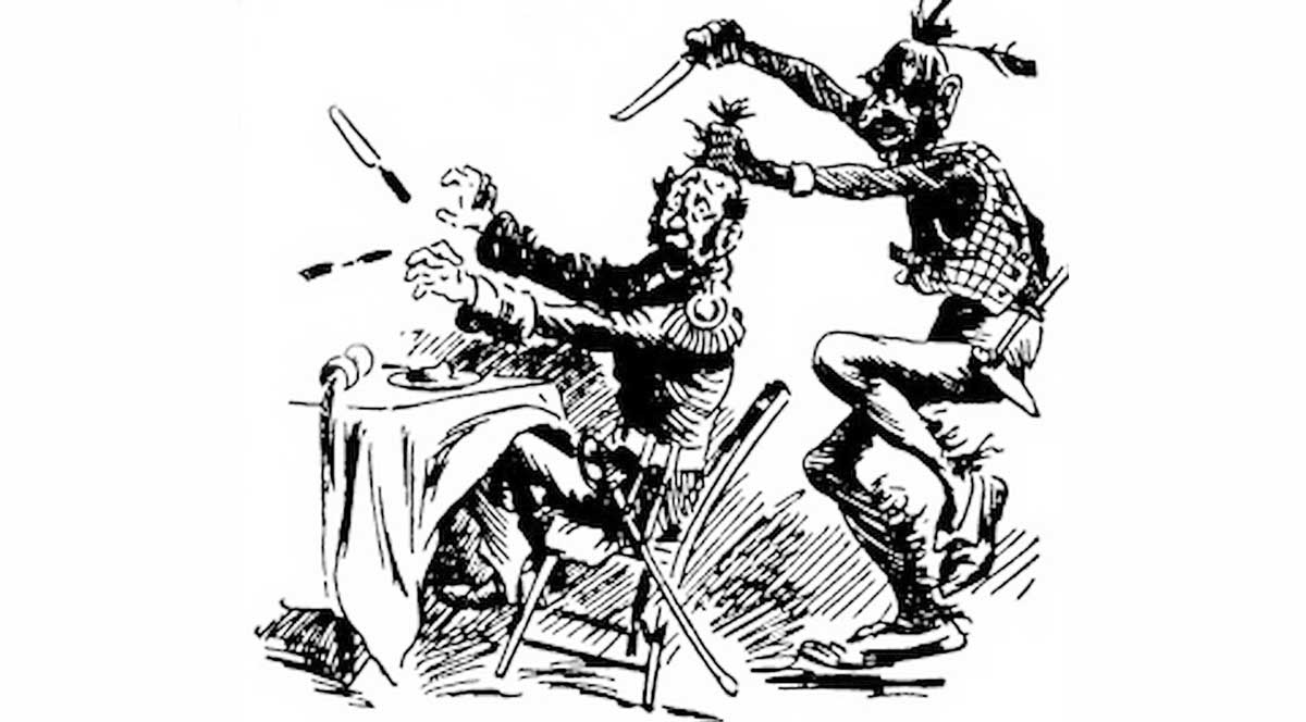 scalping a man between the soup