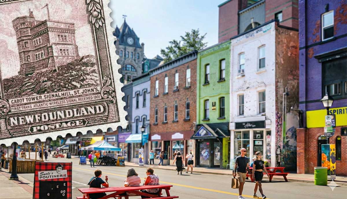 stamp and city skyline newfoundland canada