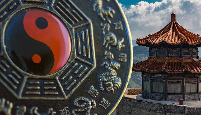 Yin-yang symbol and Chinese temple