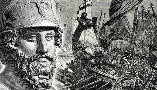 Ancient Greek naval warfare scene