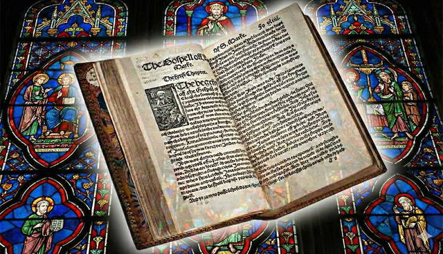 tyndale bible with stained glass