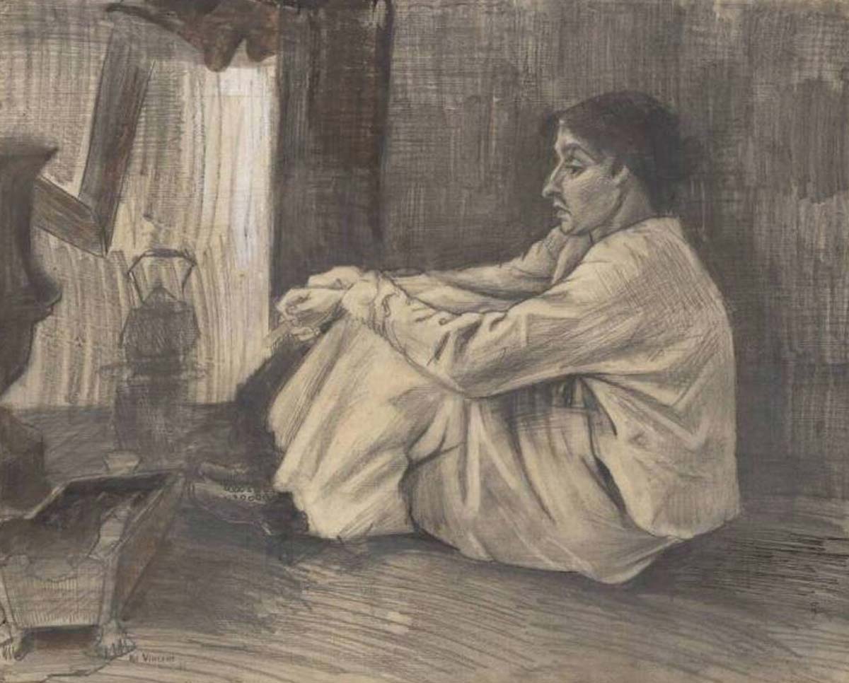 van gogh sien seated near the stove