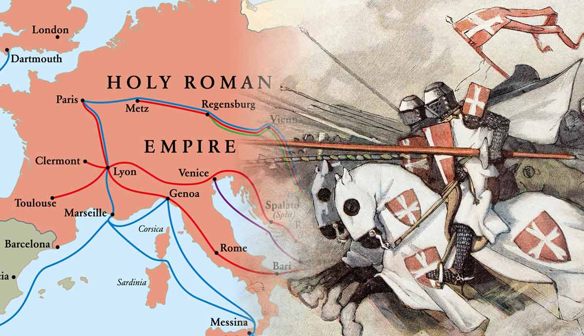 Crusader knights over Holy Roman Empire map
