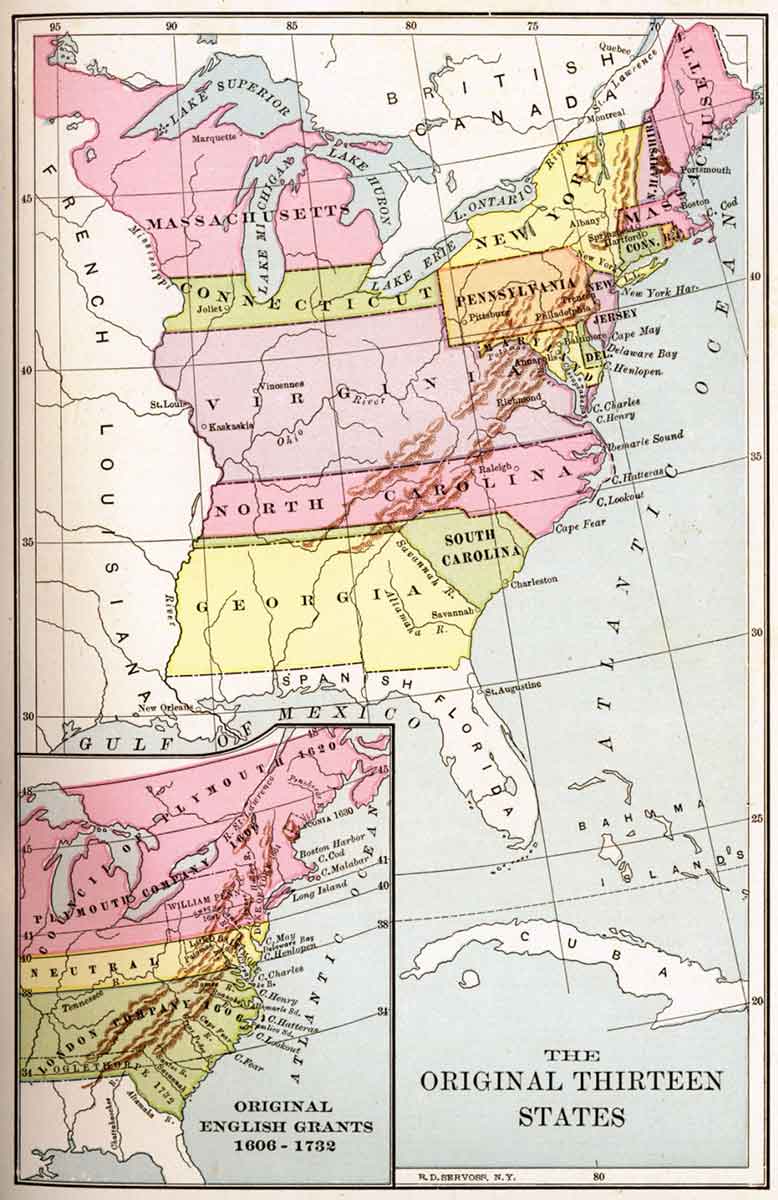 13 colonies map