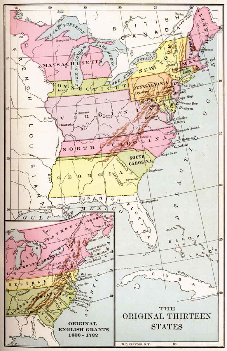 13 colonies map