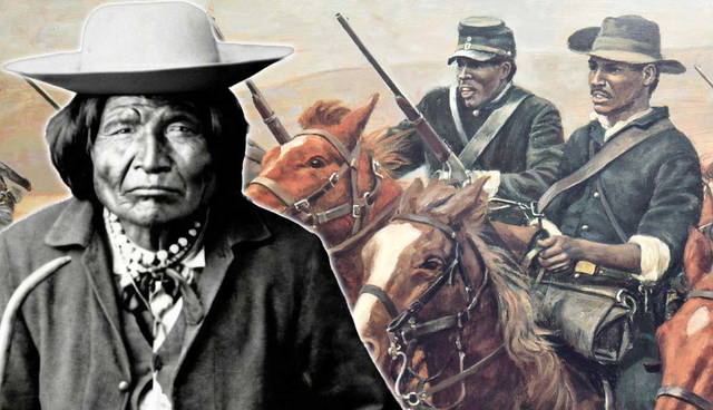 Nana Chiricahua apache war chief portrait with cavalry