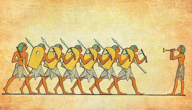 Ancient Egyptian soldiers marching in formation