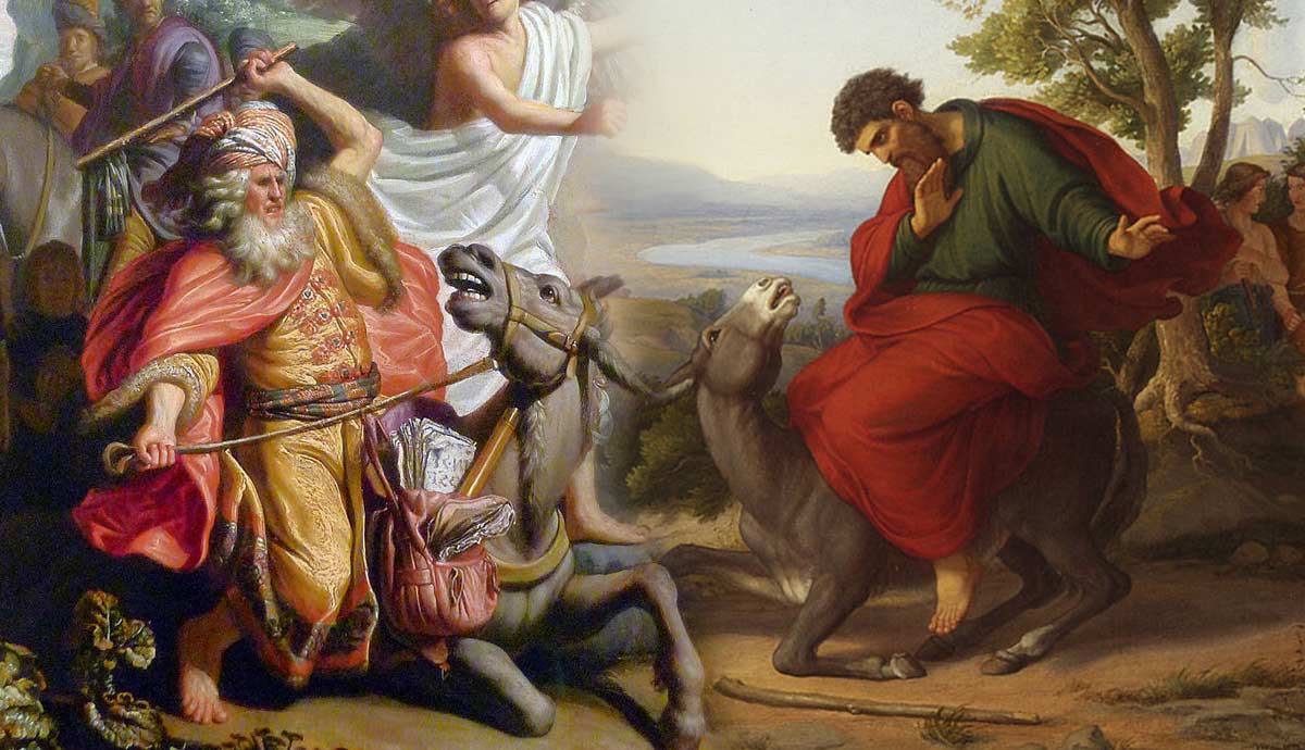 Balaam and angel with donkeys painting
