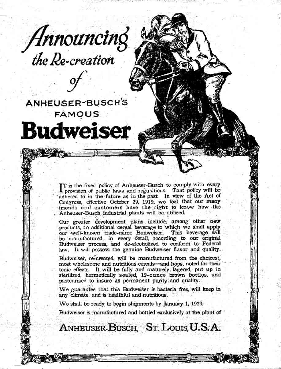 budweiser advert volstead act