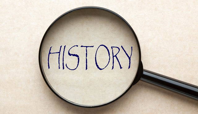 Magnifying glass over the word history