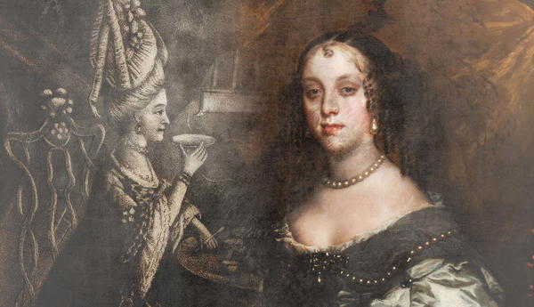 Catherine of Braganza with tea-drinking woman