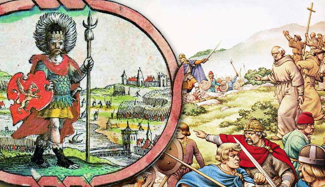 Split portrait of King Aethelfrith and Cerdic