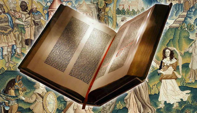 A Bible over the Jephthah tapestry