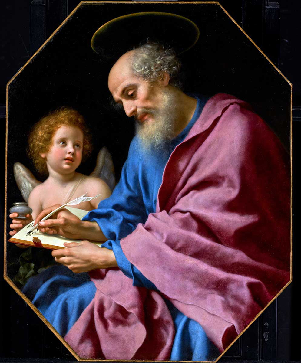 dolci saint matthew writing his gospel painting